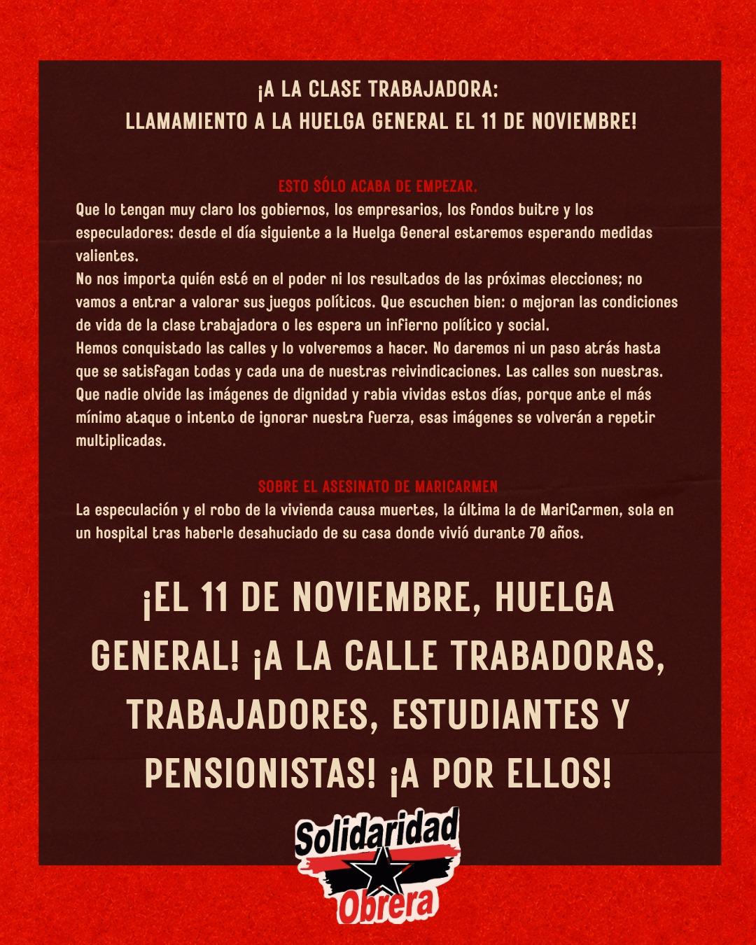 Llamamiento a la huelga general: esto sólo acaba de empezar